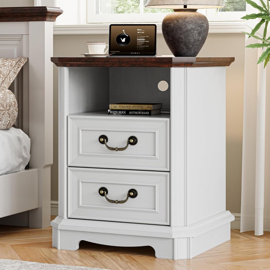 Xixini 18" Farmhouse 2-Drawer Wood Nightstand