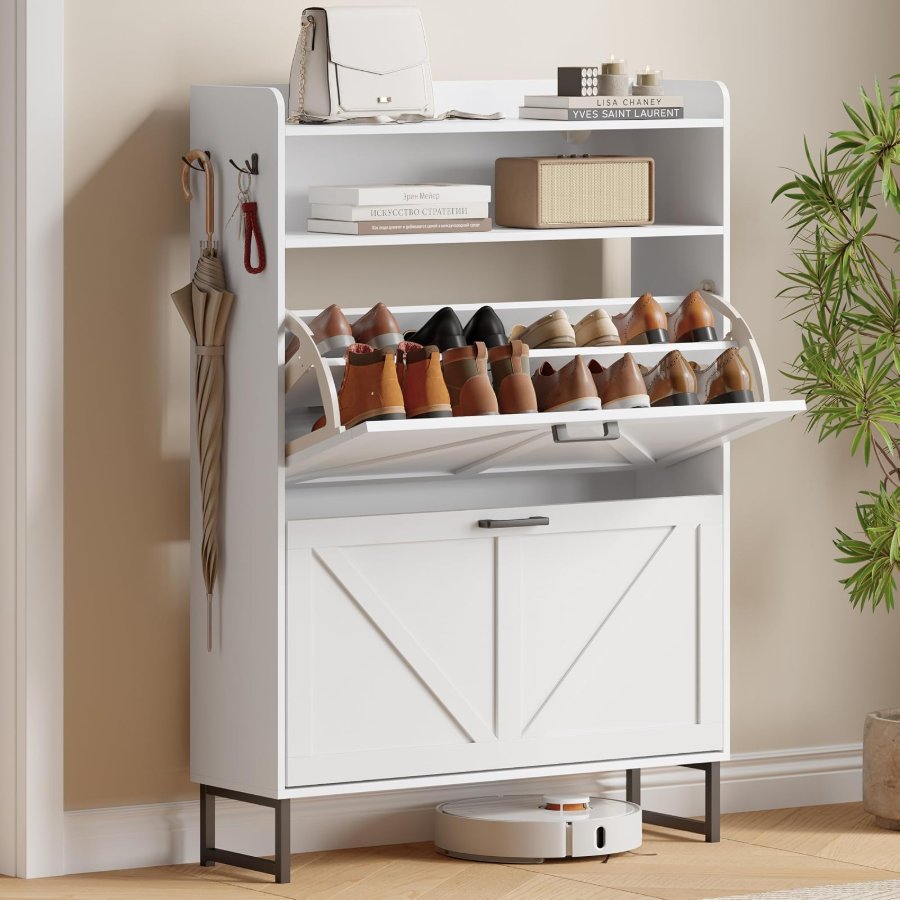 Xixini Shoe Cabinet with 2 Flip Drawers