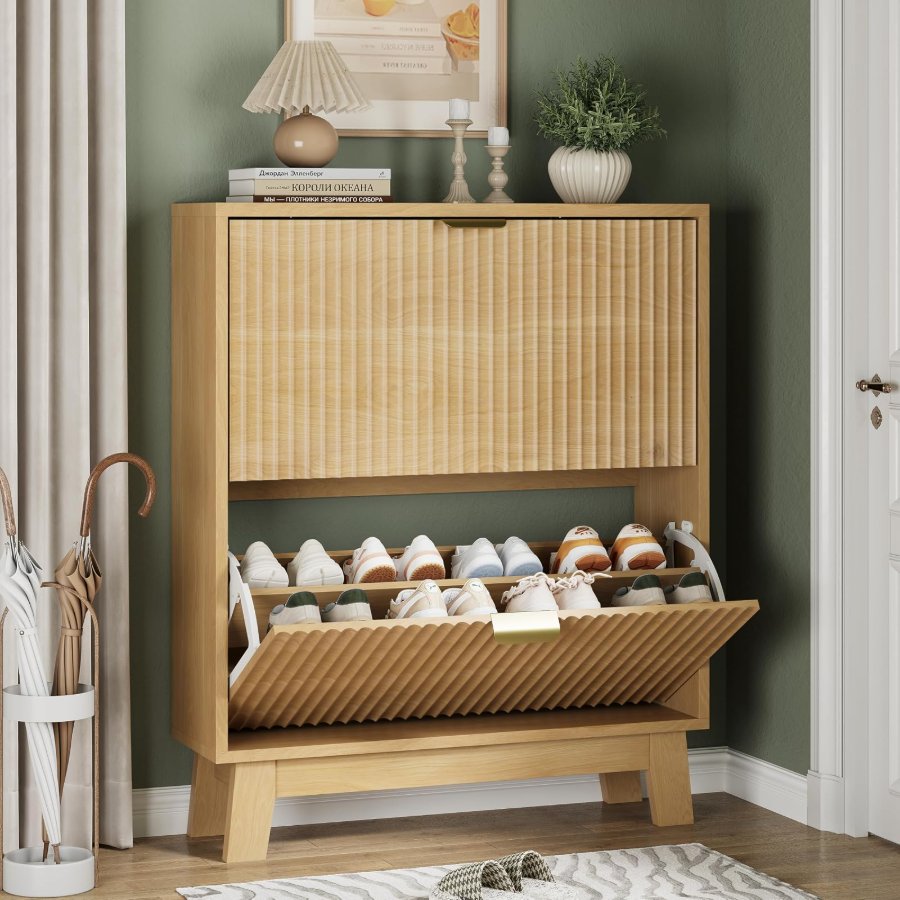 Xixini Shoe Cabinet with 2 Flip Drawers