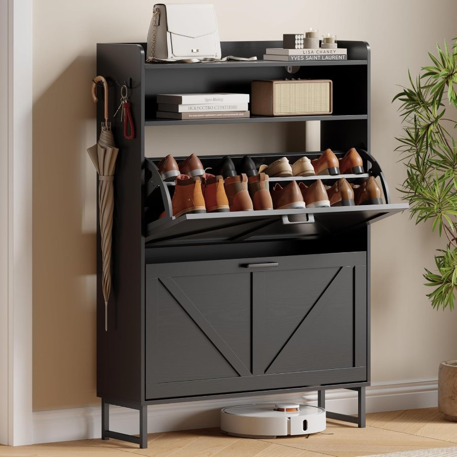 Xixini Shoe Cabinet with 2 Flip Drawers