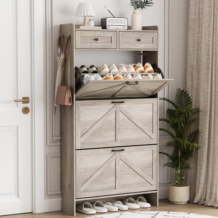 Xixini Shoe Cabinet with 3 Flip Drawers & 2 Top Drawers