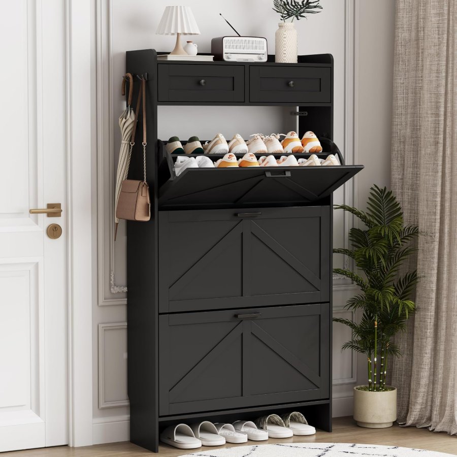Xixini Shoe Cabinet with 3 Flip Drawers & 2 Top Drawers