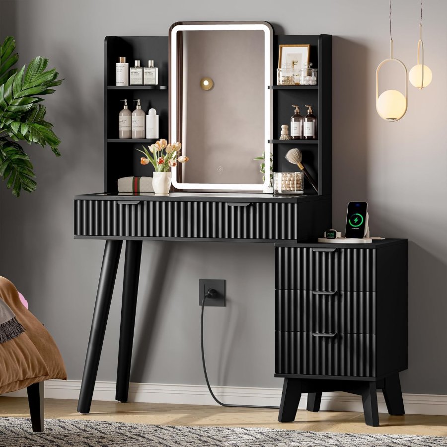 Xixini Vanity Desk With HD Lighted Mirror and Lights