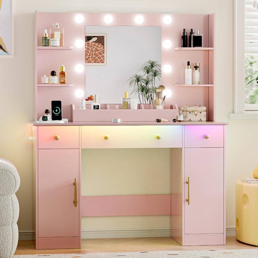 Xixini Vanity Desk with Mirror and Lights
