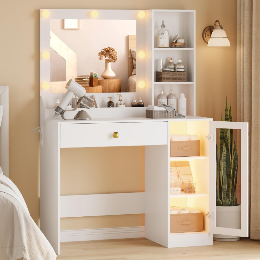 Xixini Vanity Desk with Mirror and Lights