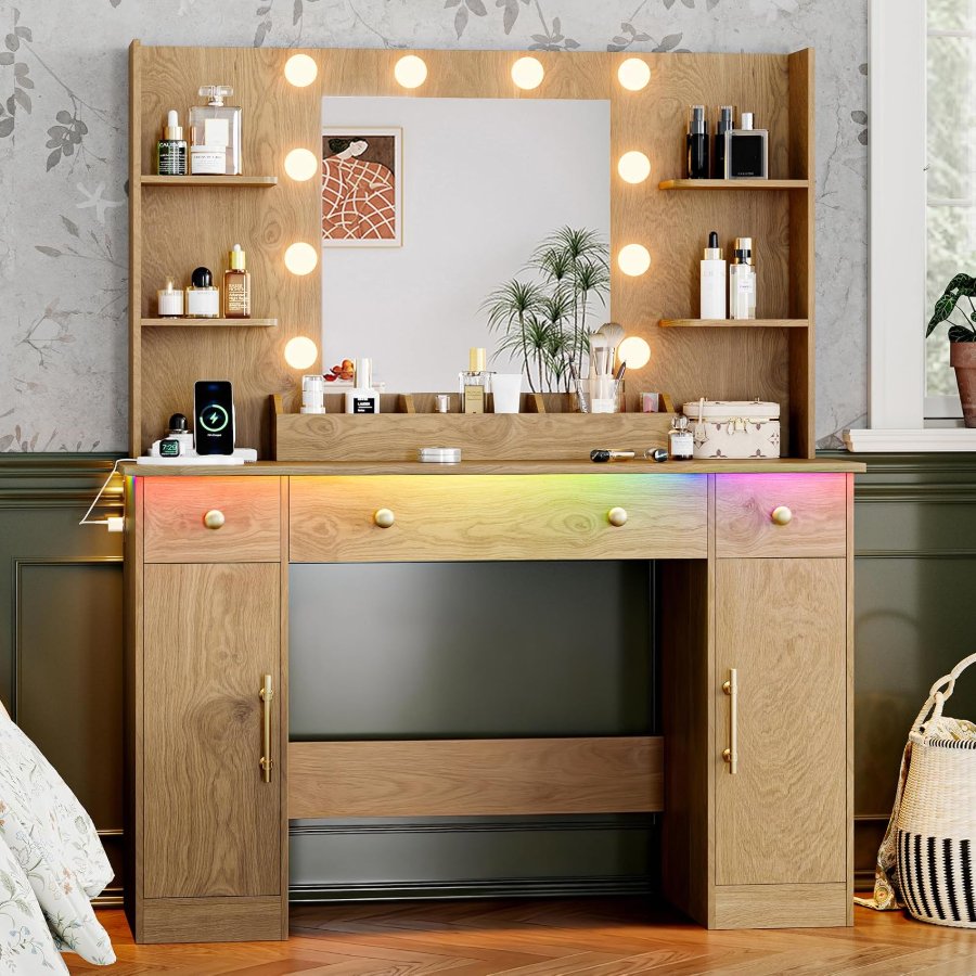 Xixini Vanity Desk with Mirror and Lights